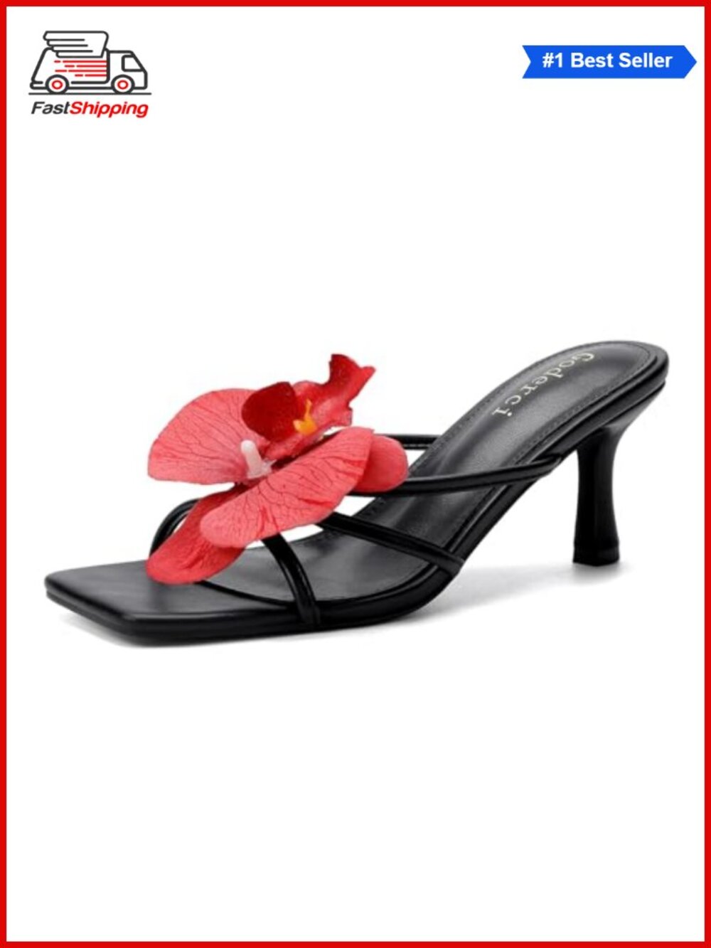 ✨ Women's Floral Slingback Kitten Heel Sandals Square Toe Slip On Party Heels